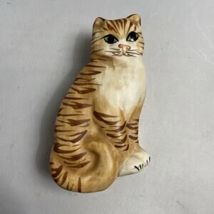 Vintage Orange Kitty Cat Porcelain Trinket Box Signed by Carol Hamly‎ Artist
